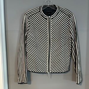 Size M Vintage Bagatelle Black and White Real Leather Blazer with Stripes